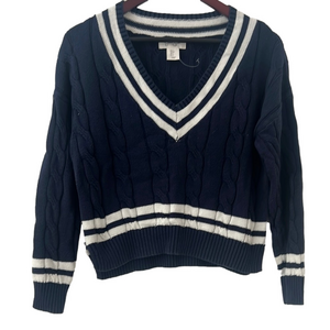 Jessica Simpson V-Neck Sweater Blue and White Retro Style